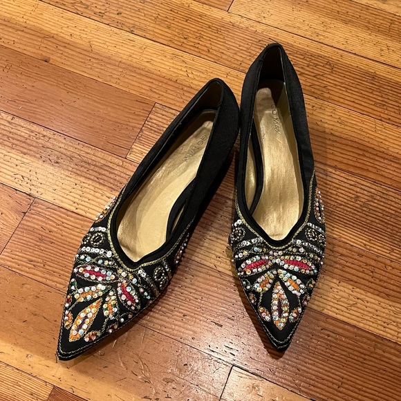 Go Max Multi Color Sequin Woven black Wedgies size 10 - Picture 2 of 8